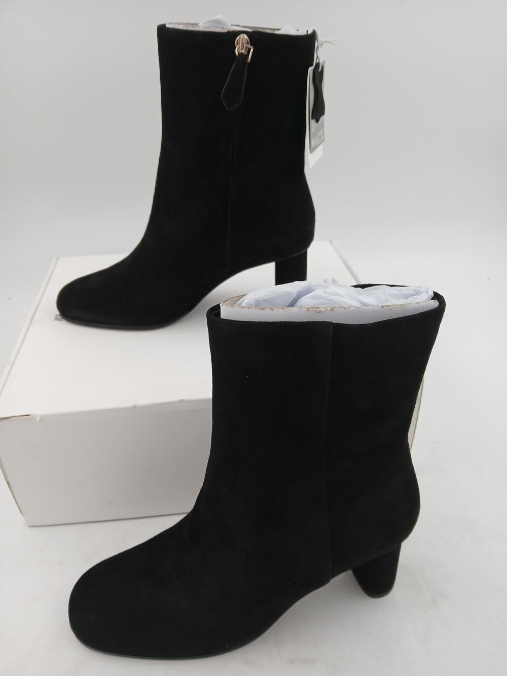 Black Suede Ankle Boots Womens Size 9 Block Heel Side Zip Dress Shoes New